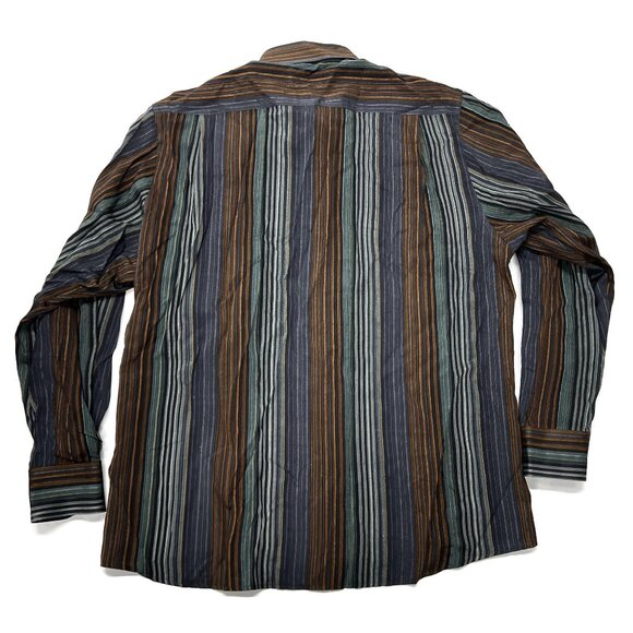 HAUPT Button Up Shirt Mens 16.5 L Germany Striped Long Sleeve Cotton Blue Brown - Picture 6 of 6